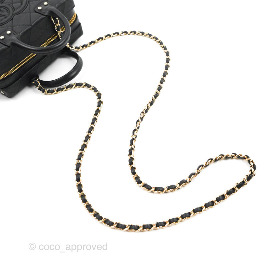 Chanel Quilted Vanity Case with Chain Black Calfskin Gold Hardware 22B