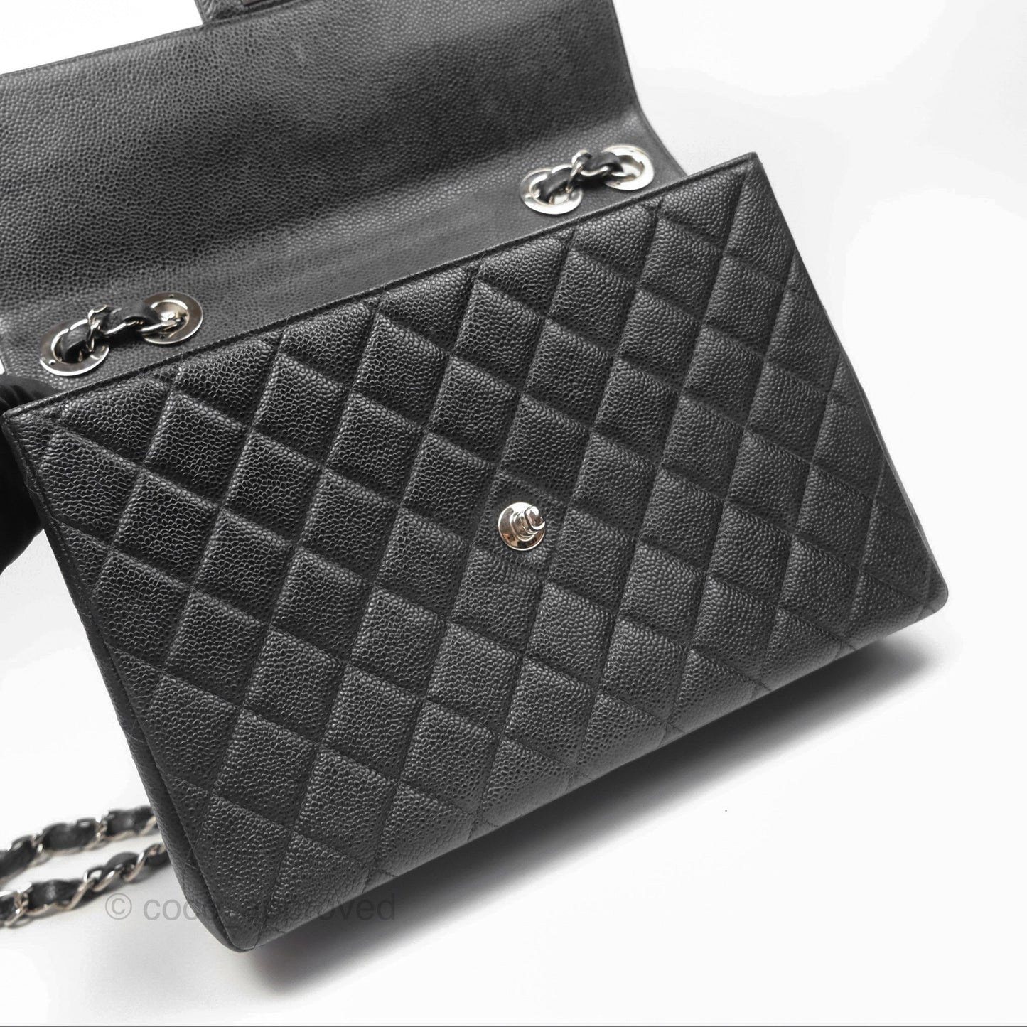 Chanel Classic Vintage Jumbo Single Flap Black Caviar Silver Hardware
