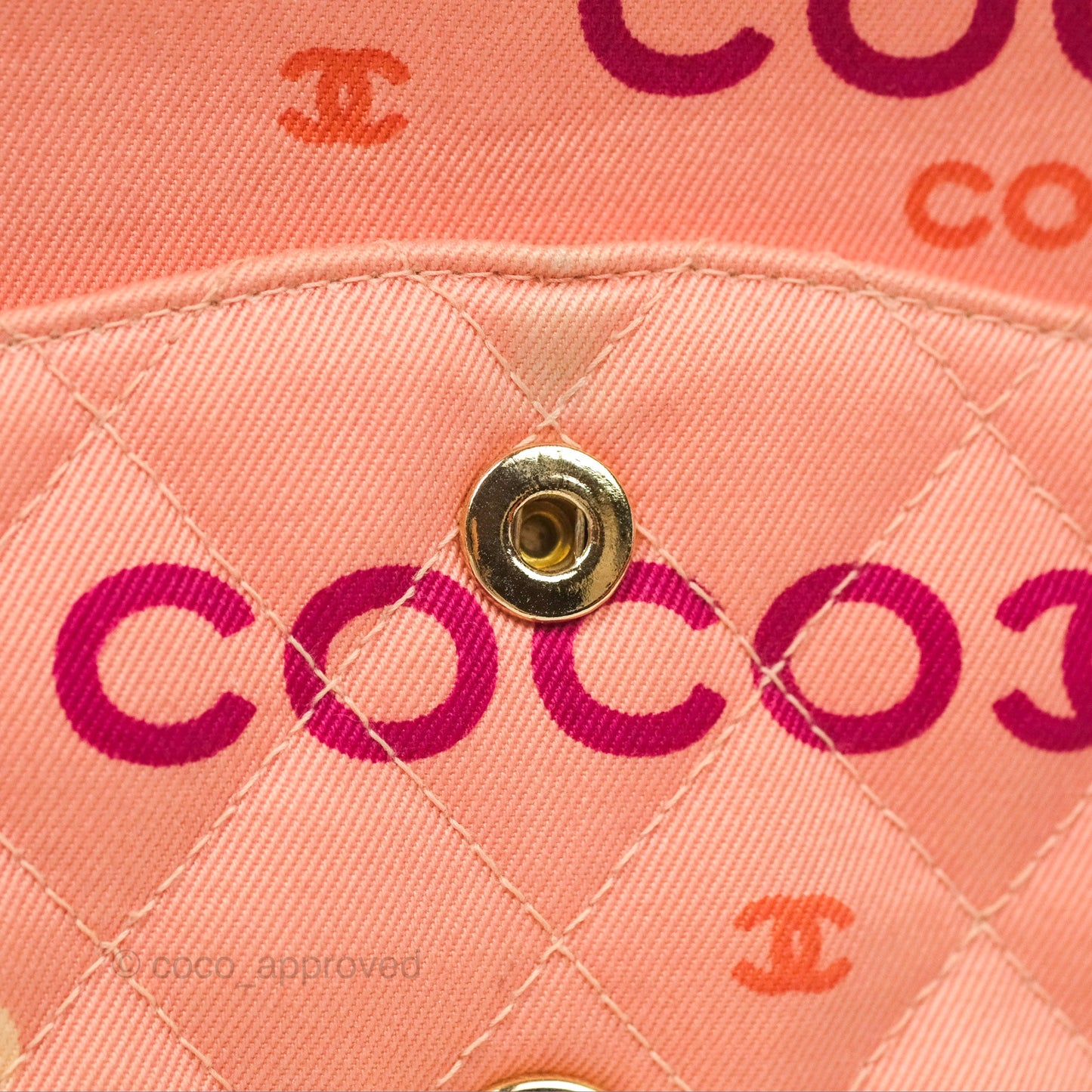 Chanel Coco Logo Medium Classic Flap Quilted Coral Pink Canvas Gold Hardware