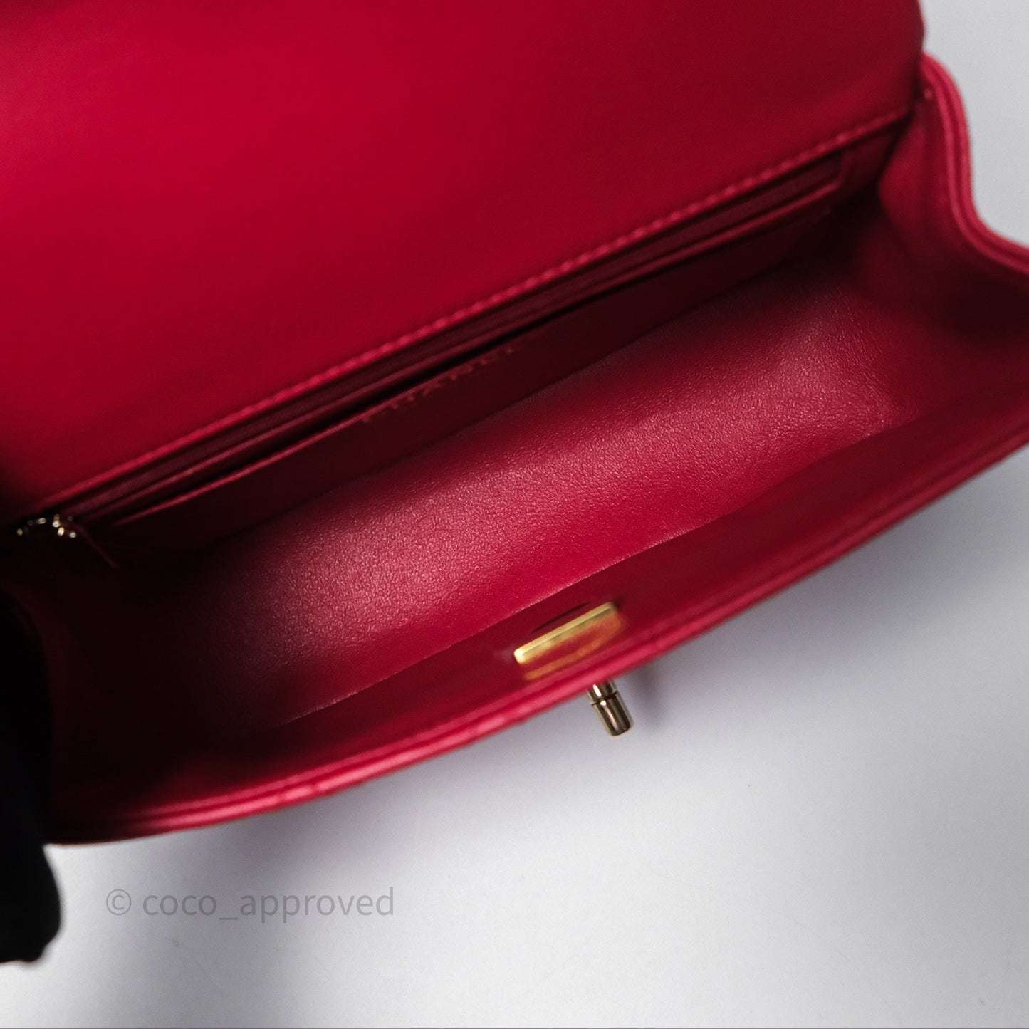 Chanel Top Handle Mini Rectangular Flap Red Lambskin Gold Hardware