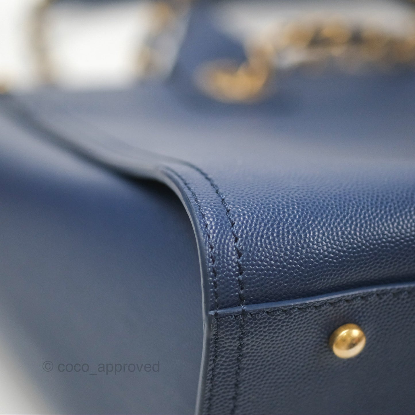 Chanel Small Studded Deauville Tote Navy Caviar Aged Gold Hardware