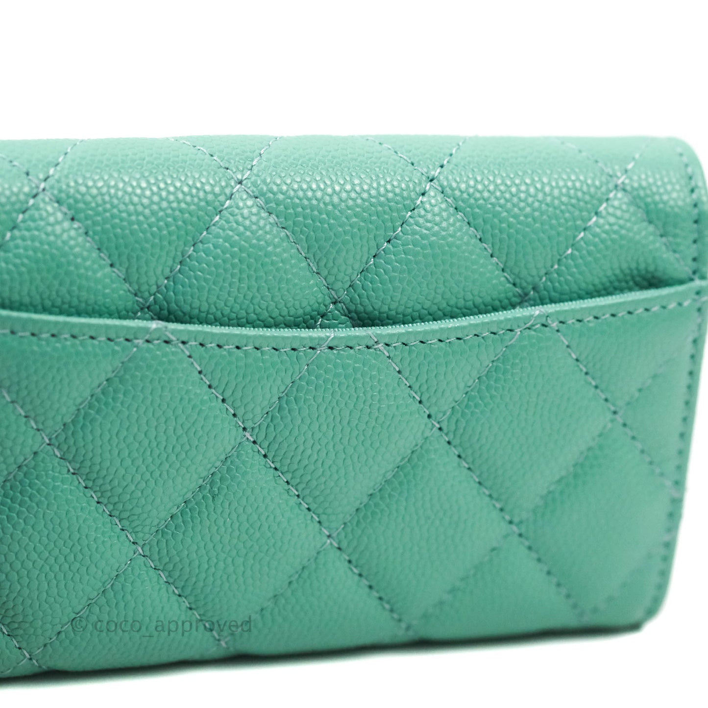 Chanel Quilted Flap Card Holder Caviar Mint Gold Hardware