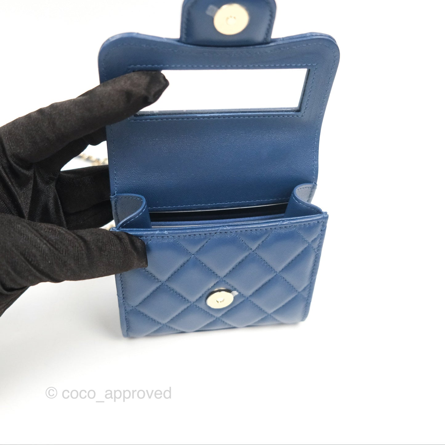 Chanel Mini Handle Clutch With Chain Navy Lambskin Gold Hardware