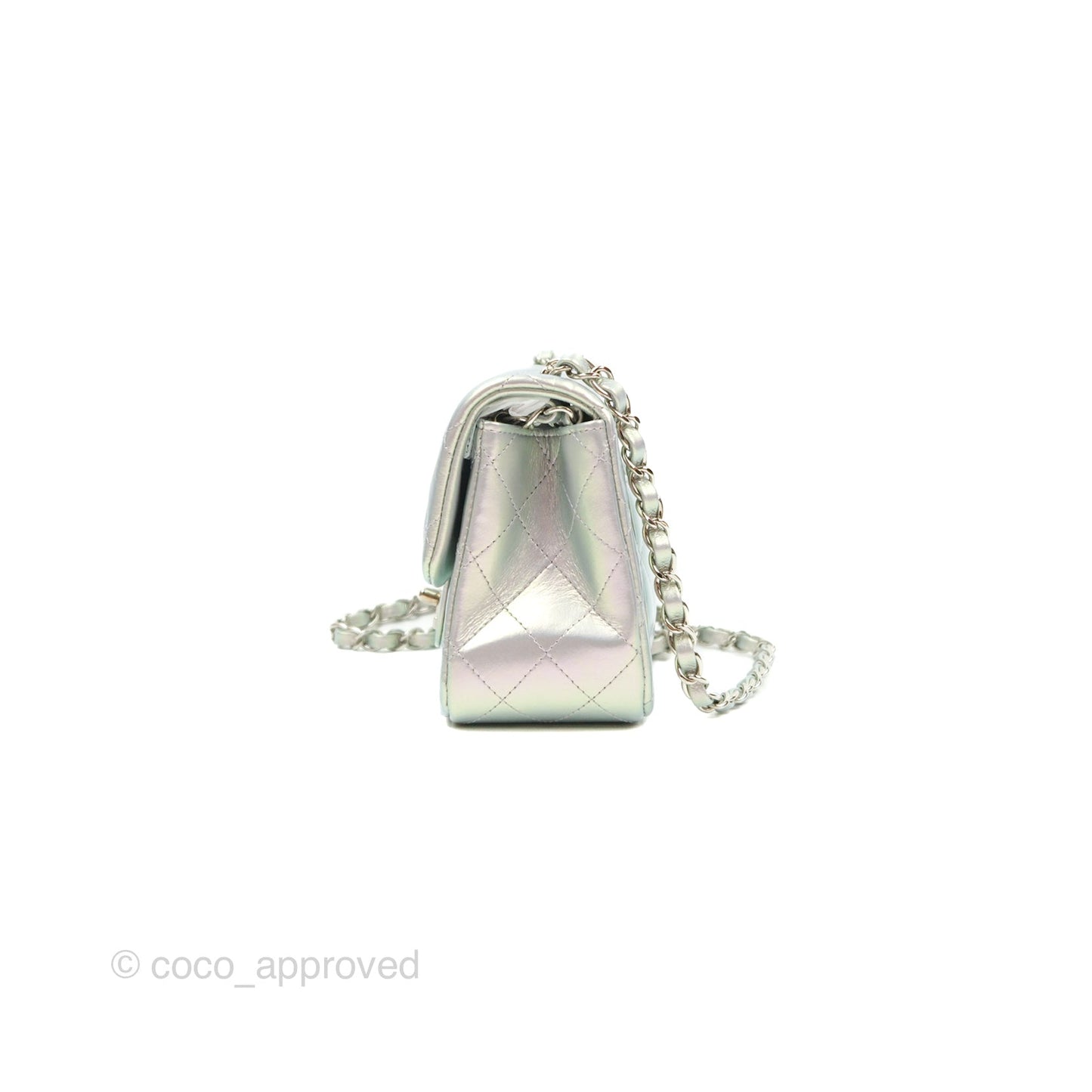 Chanel Mini Square Quilted Iridescent Lilac Silver Hardware 21K