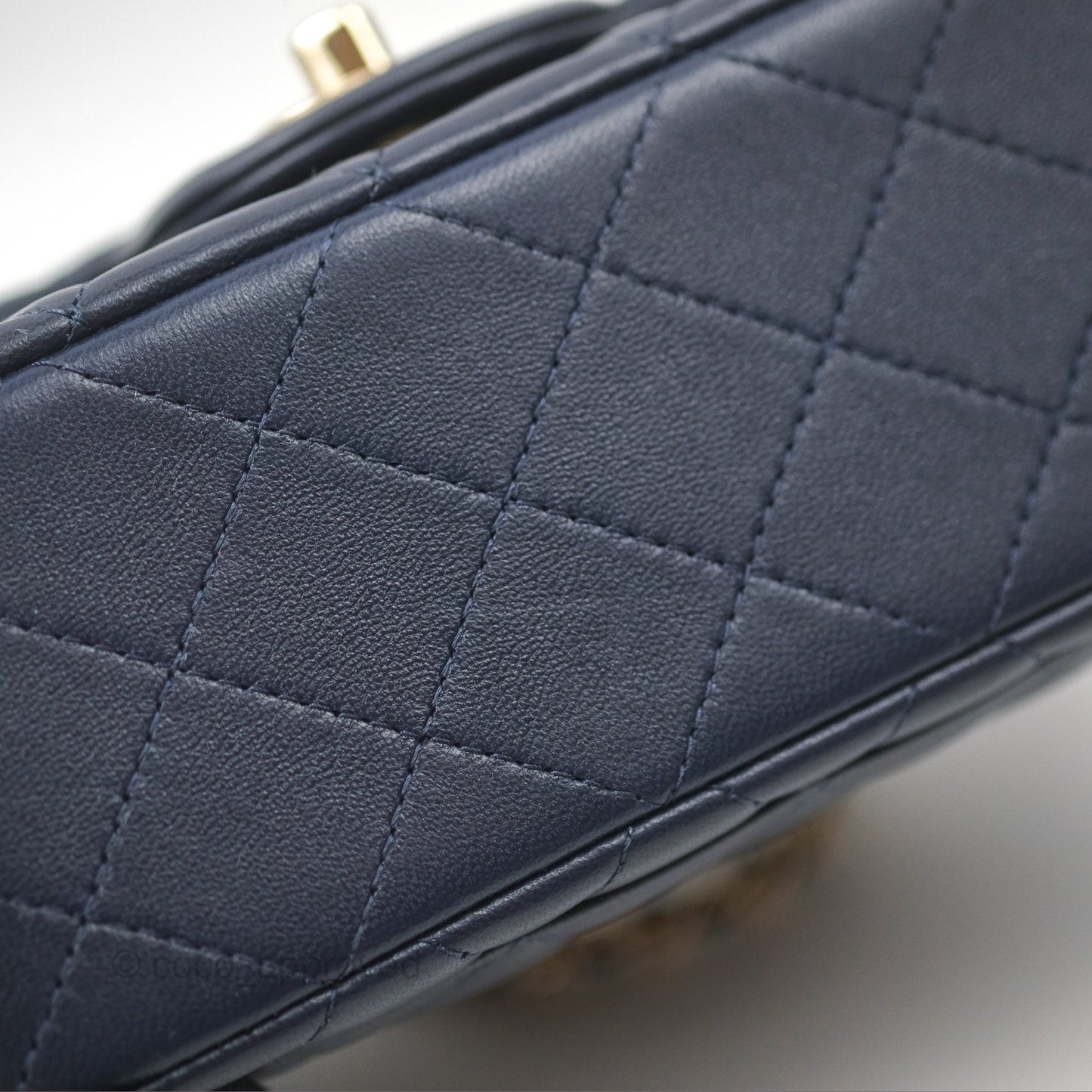 Chanel Top Handle Mini Rectangular Flap Bag Navy Lambskin Gold Hardware
