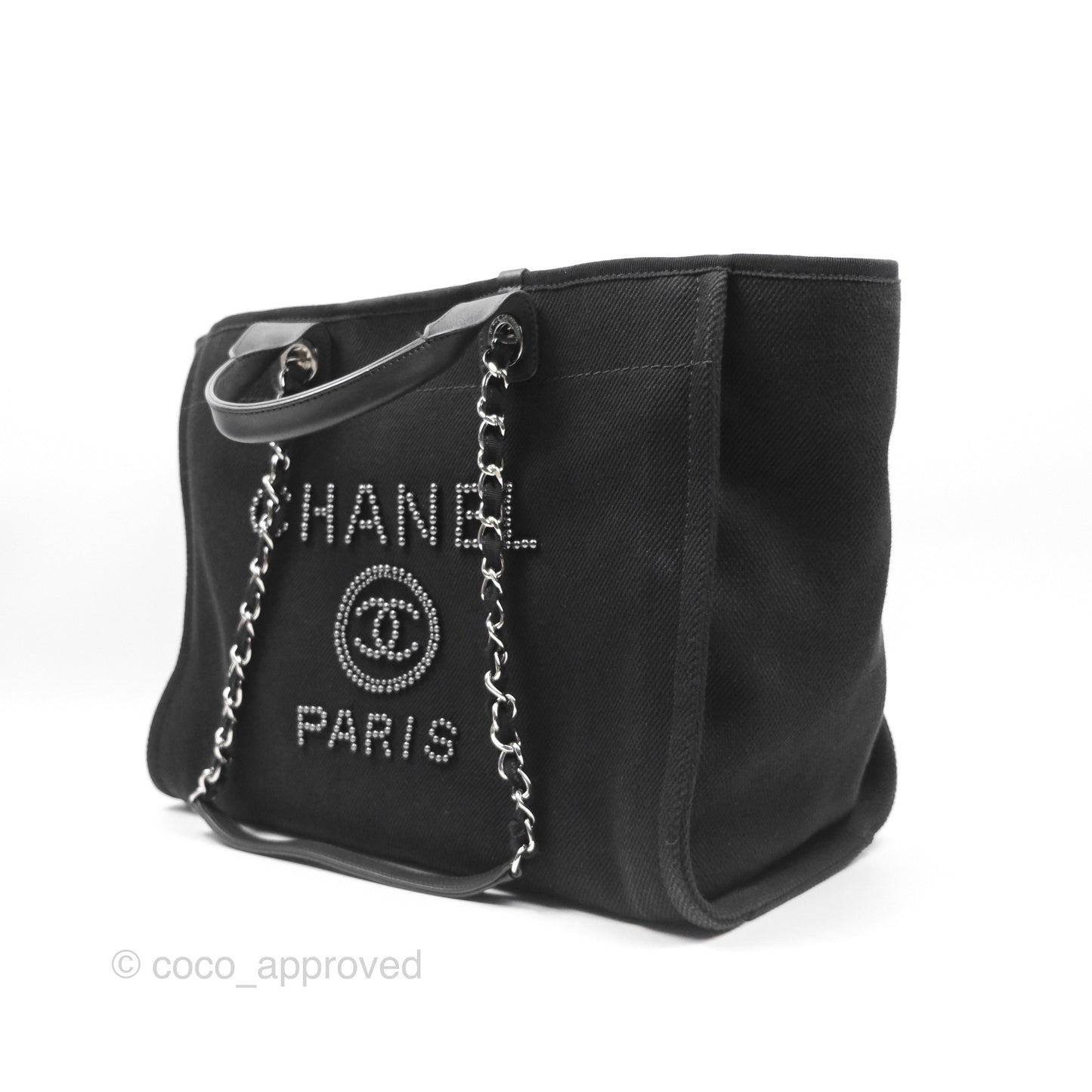 Chanel Medium Deauville Black Canvas Imitation Pearl