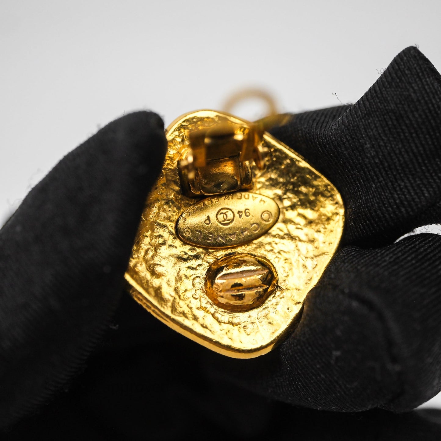 Chanel Square Ear Clip Gold Tone 94P