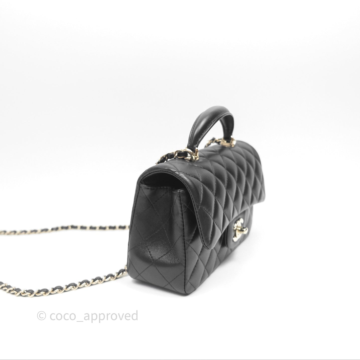 Chanel Top Handle Mini Rectangular Flap Black Lambskin Gold Hardware
