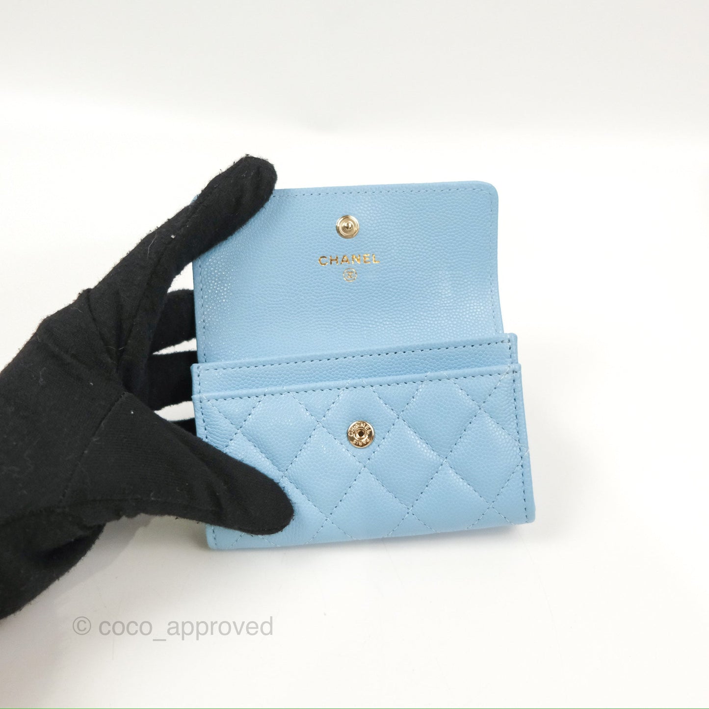 Chanel Crystal CC Quilted Flap Card Holder Blue Caviar