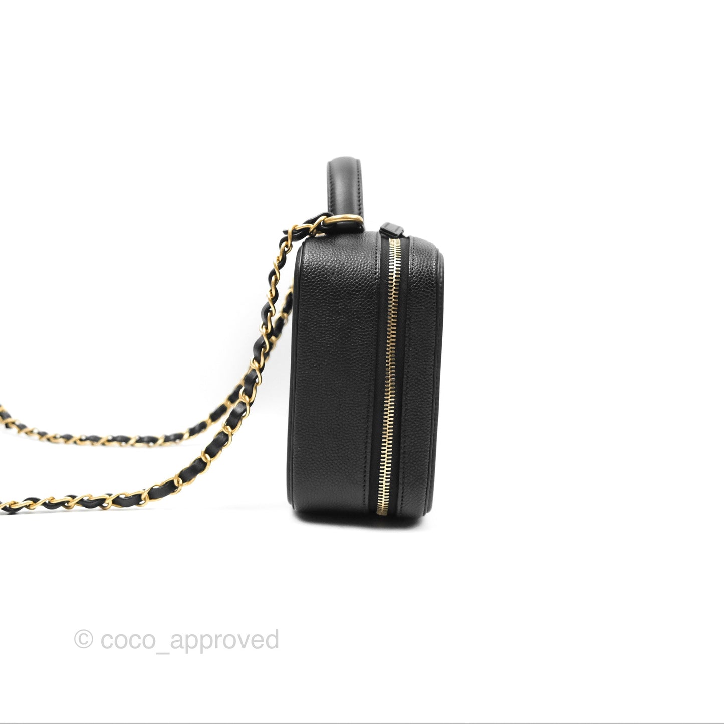 Chanel Quilted Medium CC Filigree Vanity Case Black Caviar Aged Gold Hardware