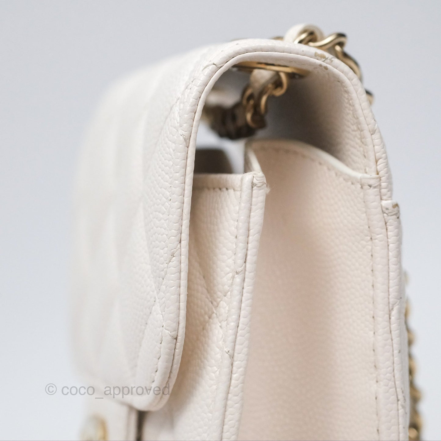 Chanel Classic Quilted Phone Holder White Caviar Gold Hardware