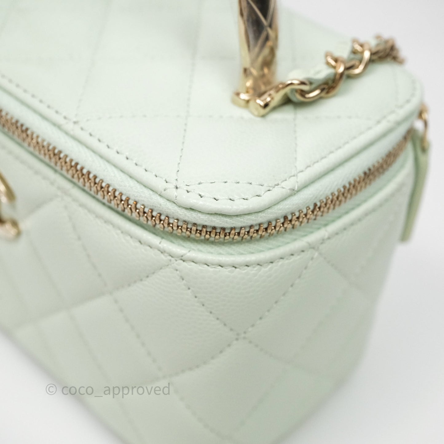 Chanel Vanity Rectangular Top Handle Mint Green Caviar Gold Hardware