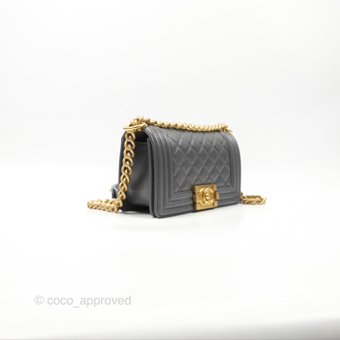 Chanel Small Boy Dark Grey Caviar Aged Gold Hardware