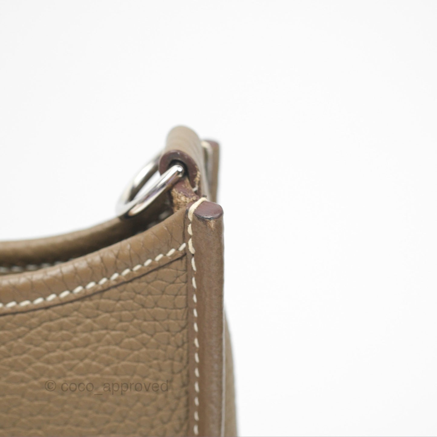 Hermès Mini Evelyne Etoupe Clemence Palladium Hardware with Bleu Indigo Strap