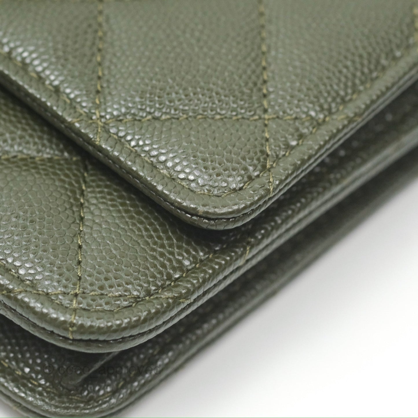 Chanel Coco First Wallet On Chain WOC Dark Olive Green Caviar Gold Hardware 22K