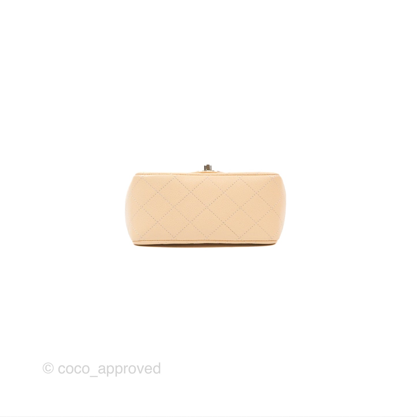 Chanel Quilted Mini Square Flap Light Beige Caviar Silver Hardware