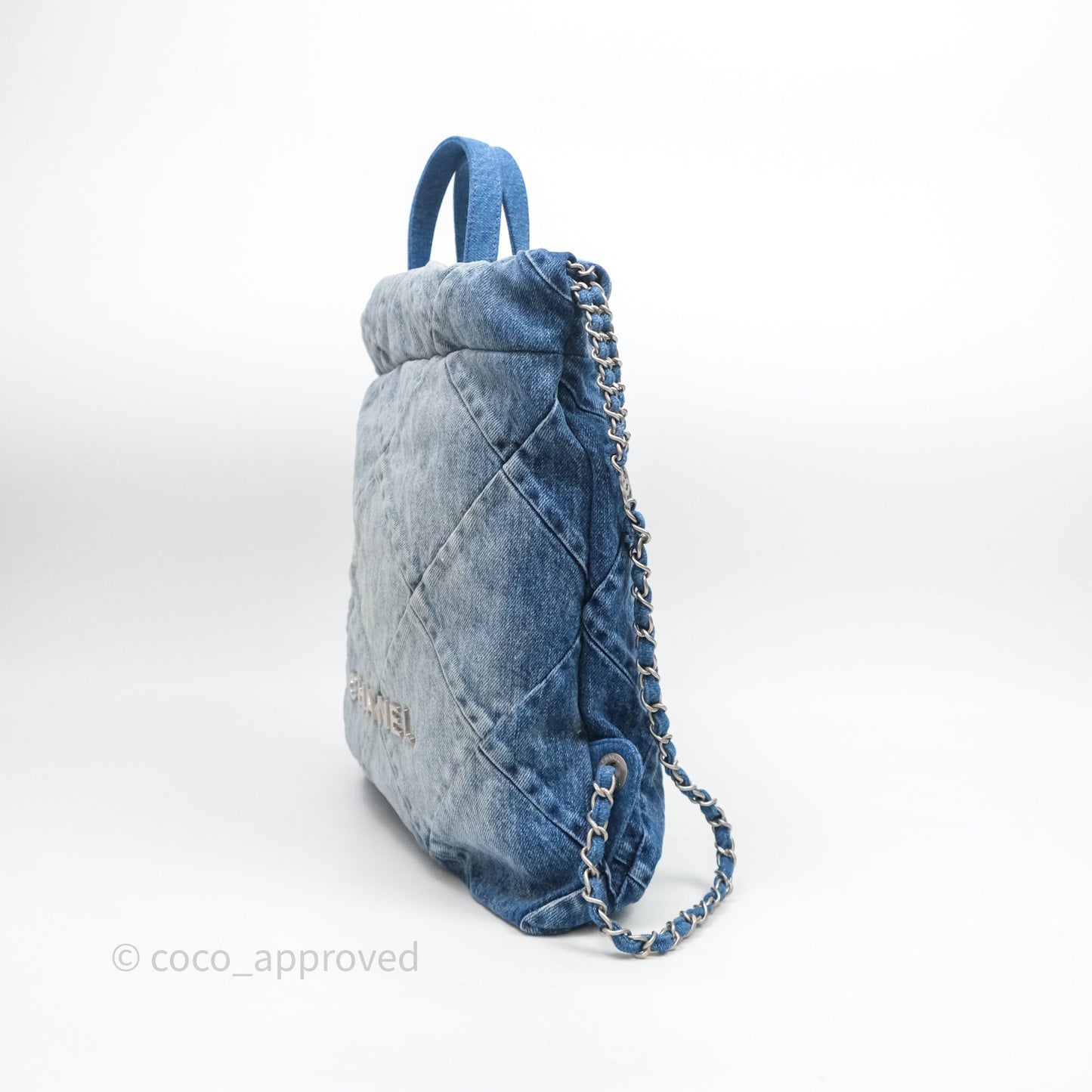 Chanel 22 Small Backpack Blue Denim Ruthenium Hardware