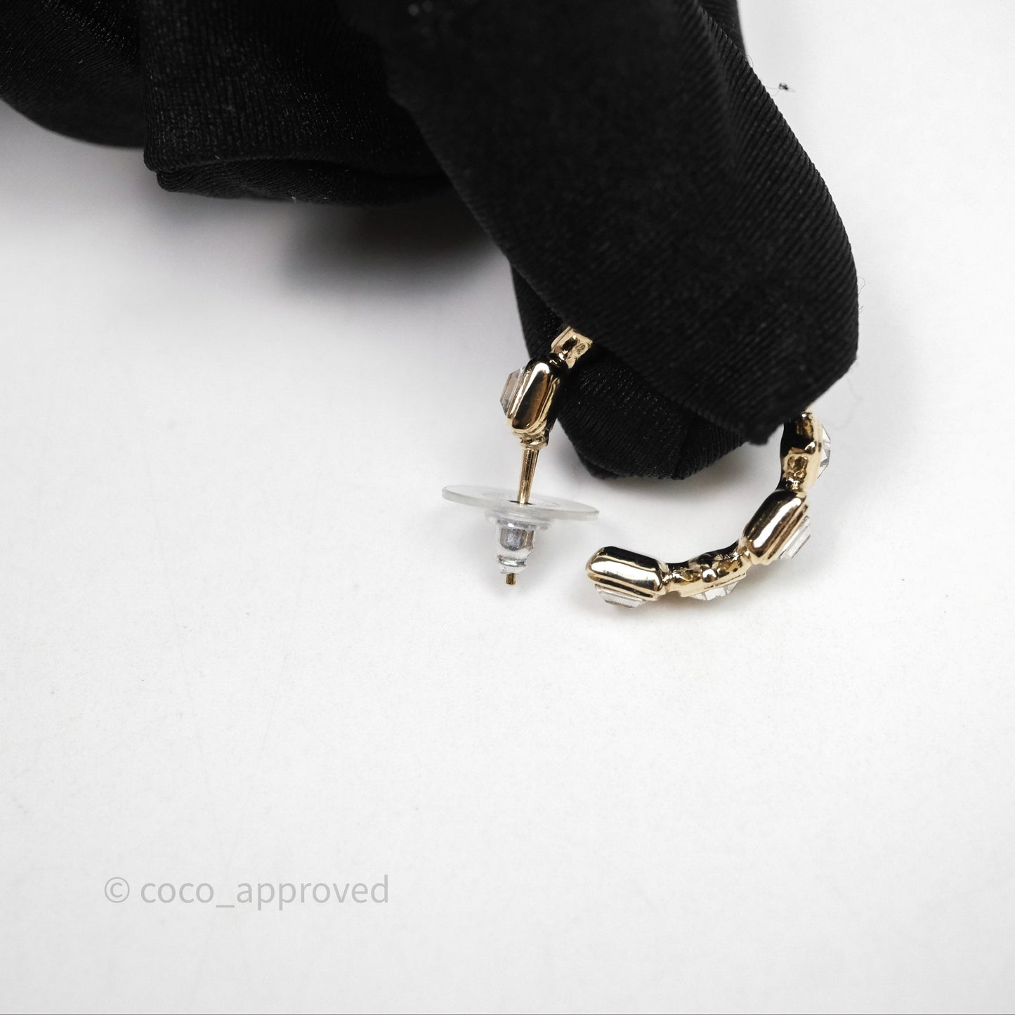 Chanel Crystal Hoop Earrings Gold Tone 20B