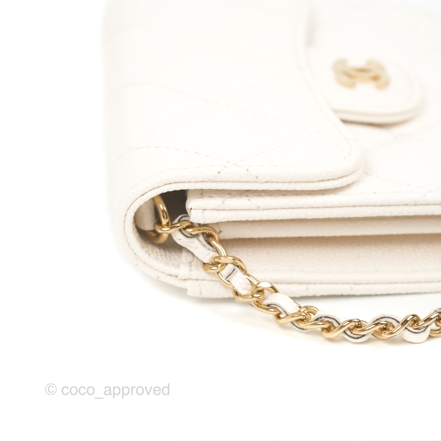Chanel Mini Wallet With Chain White Caviar Gold Hardware