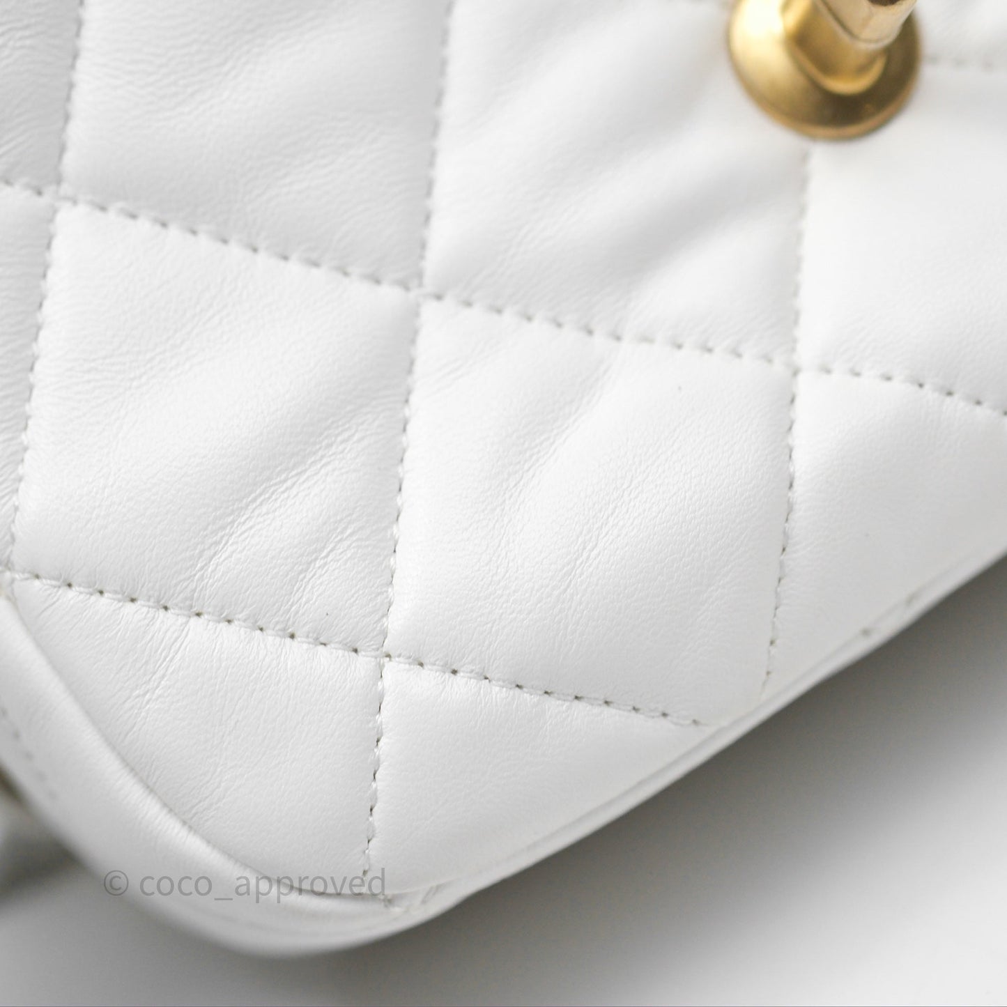 Chanel Small Flap Bag White Lambskin Aged Gold and Lacquered Metal 22S