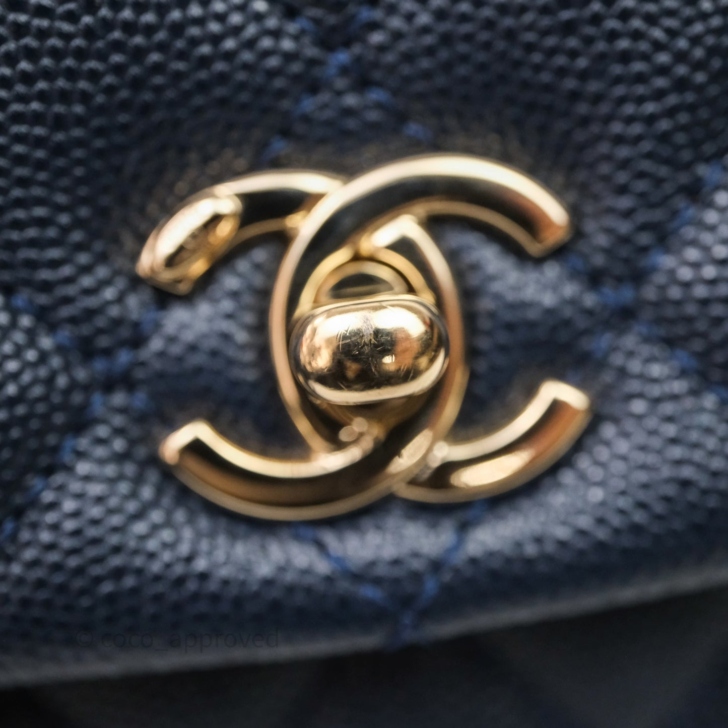 Chanel Mini Coco Handle Quilted Navy Caviar Gold Hardware Lizard Embossed Handle