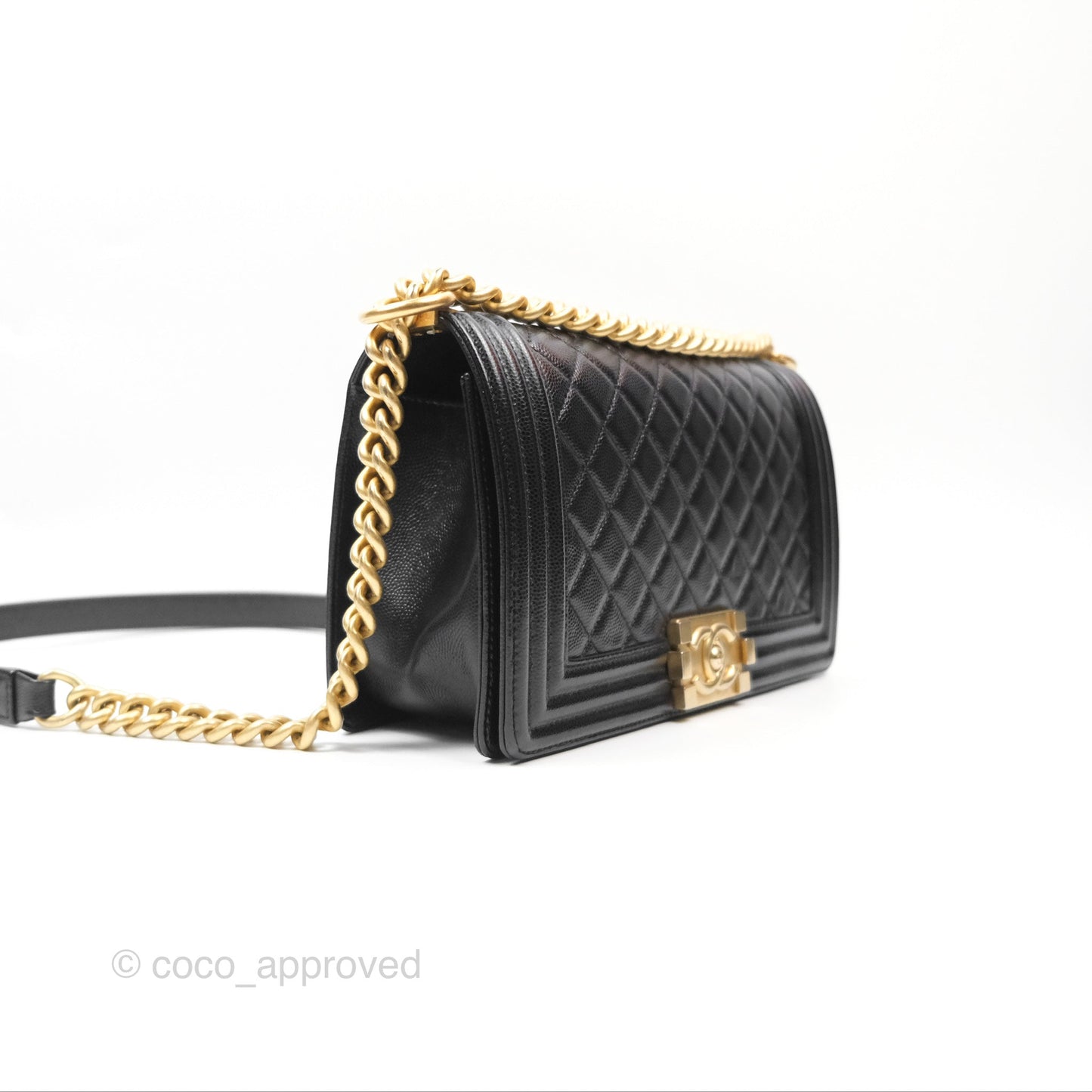 Chanel Quilted Medium Boy Black Caviar Aged Gold Hardware