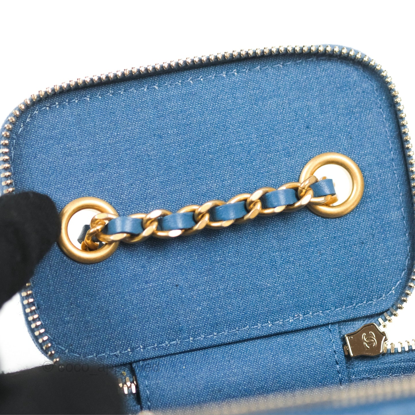 Chanel Mini Pearl Crush Vanity With Chain Denim Aged Gold Hardware