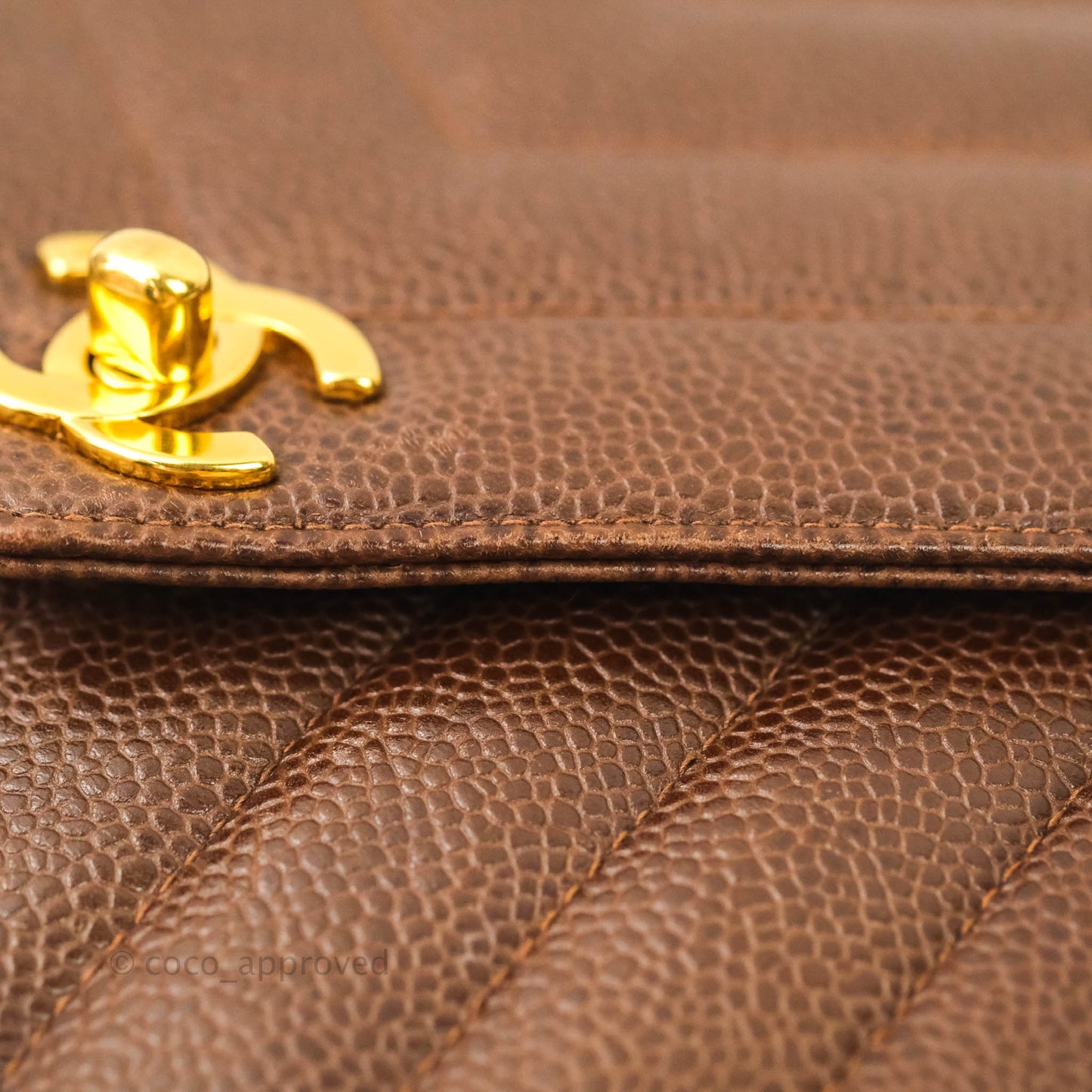 Chanel Vintage Caviar Chevron Flap Bag 24K Brown Gold Hardware