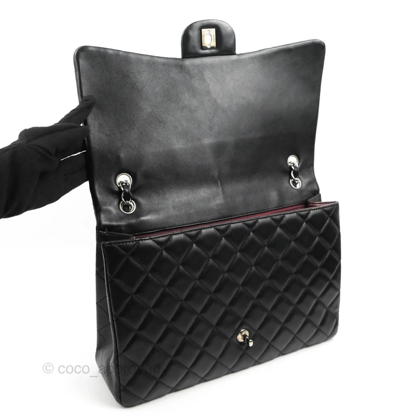 Chanel Single Flap Maxi Lambskin Black Silver Hardware