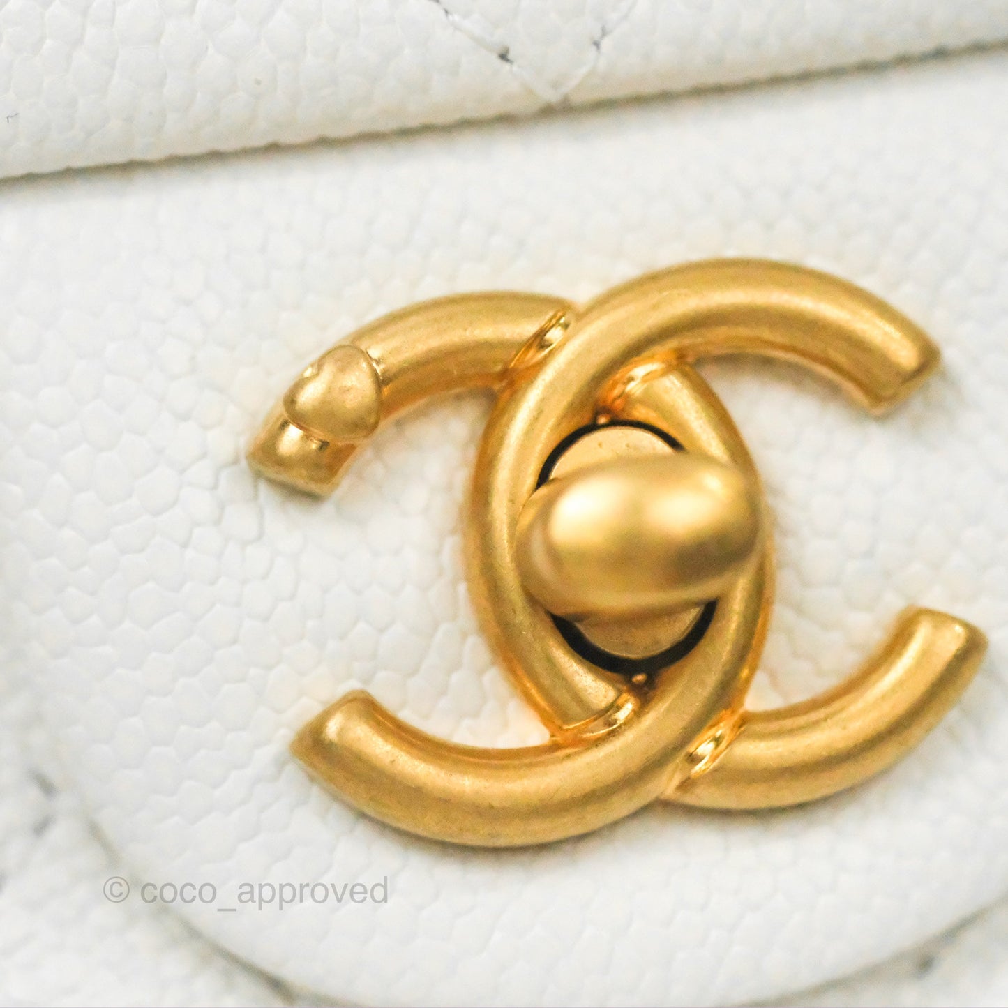 Chanel Large Flap Bag Heart Adjustable Chain White Caviar Aged Gold Hardware