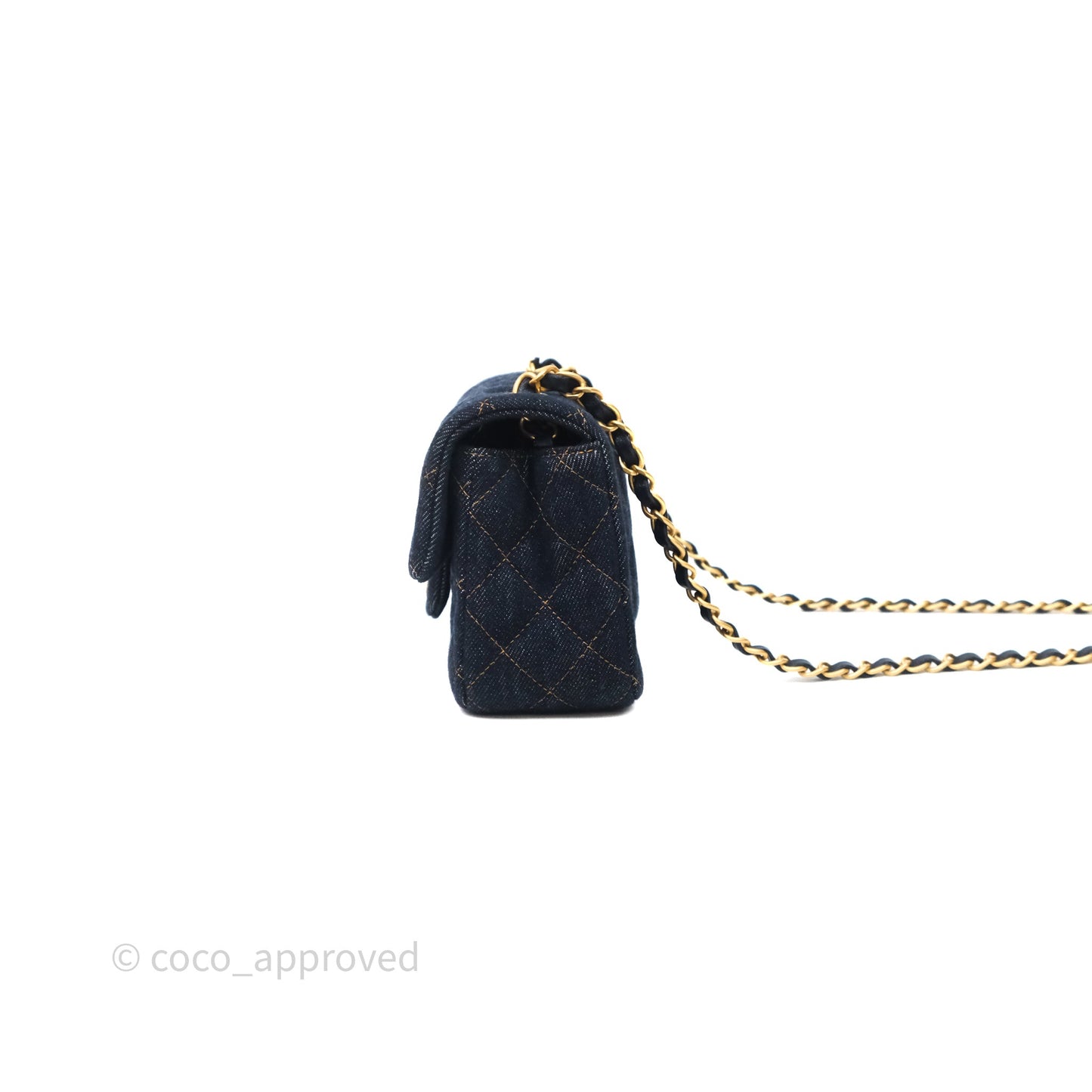 Chanel Mini Rectangular Quilted Dark Blue Denim Aged Gold Hardware