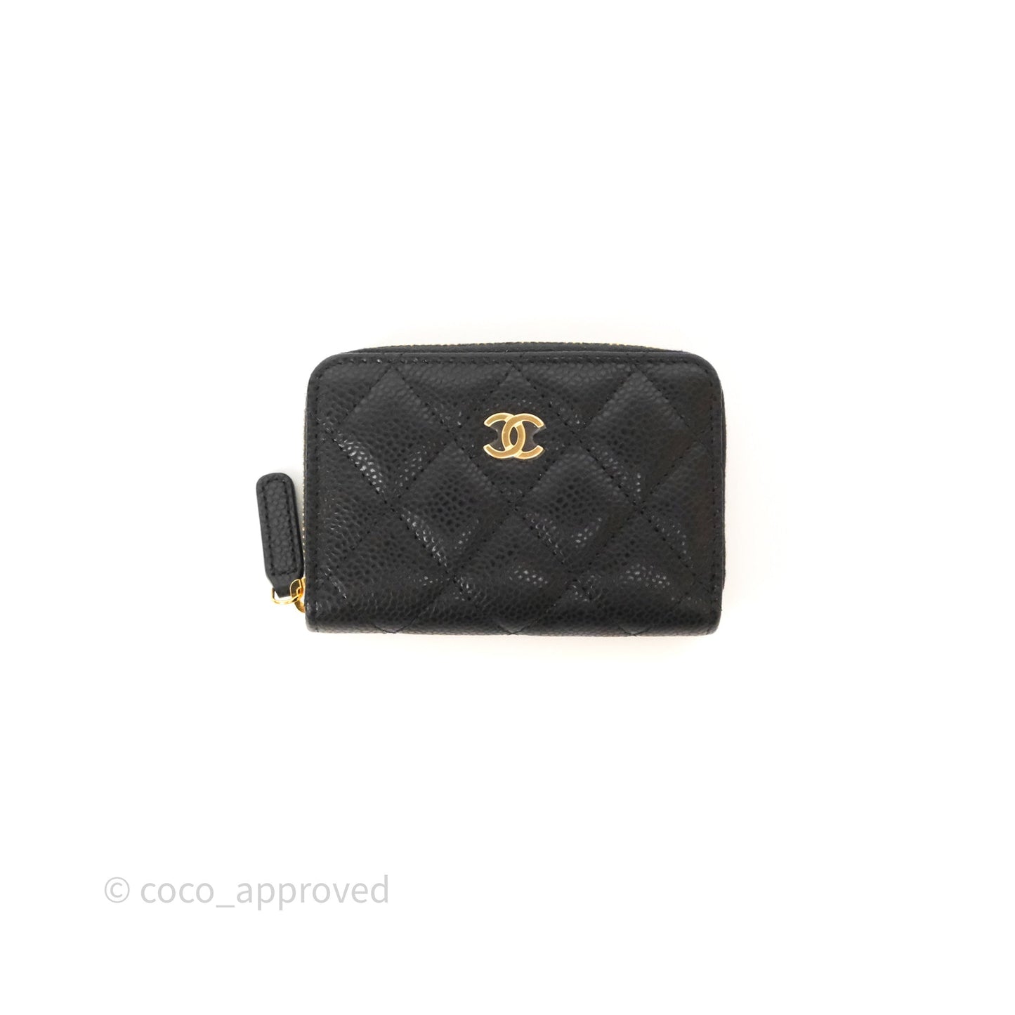 Chanel Classic Zipped Coin Purse Black Caviar Gold Hardware