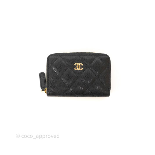 Chanel Classic Zipped Coin Purse Black Caviar Gold Hardware
