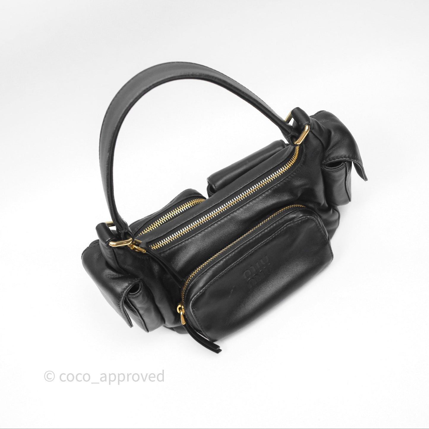 Miu Miu Nappa Leather Pocket Bag Black Lambskin Gold Hardware