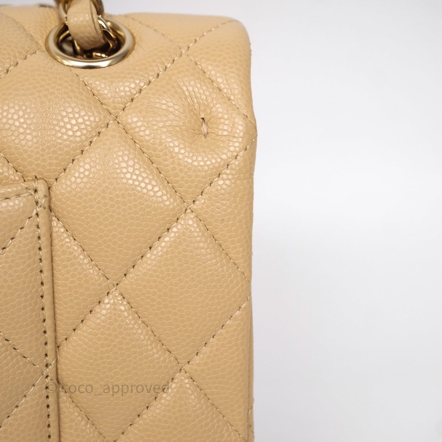 Chanel Classic M/L Medium Flap Quilted Beige Caviar Gold Hardware