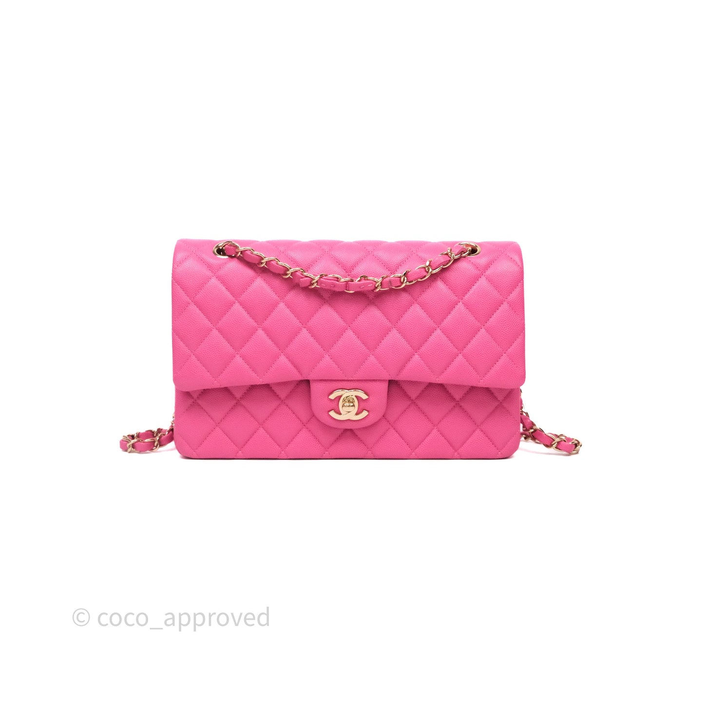 Chanel Classic M/L Medium Flap Quilted Hot Pink Caviar Gold Hardware