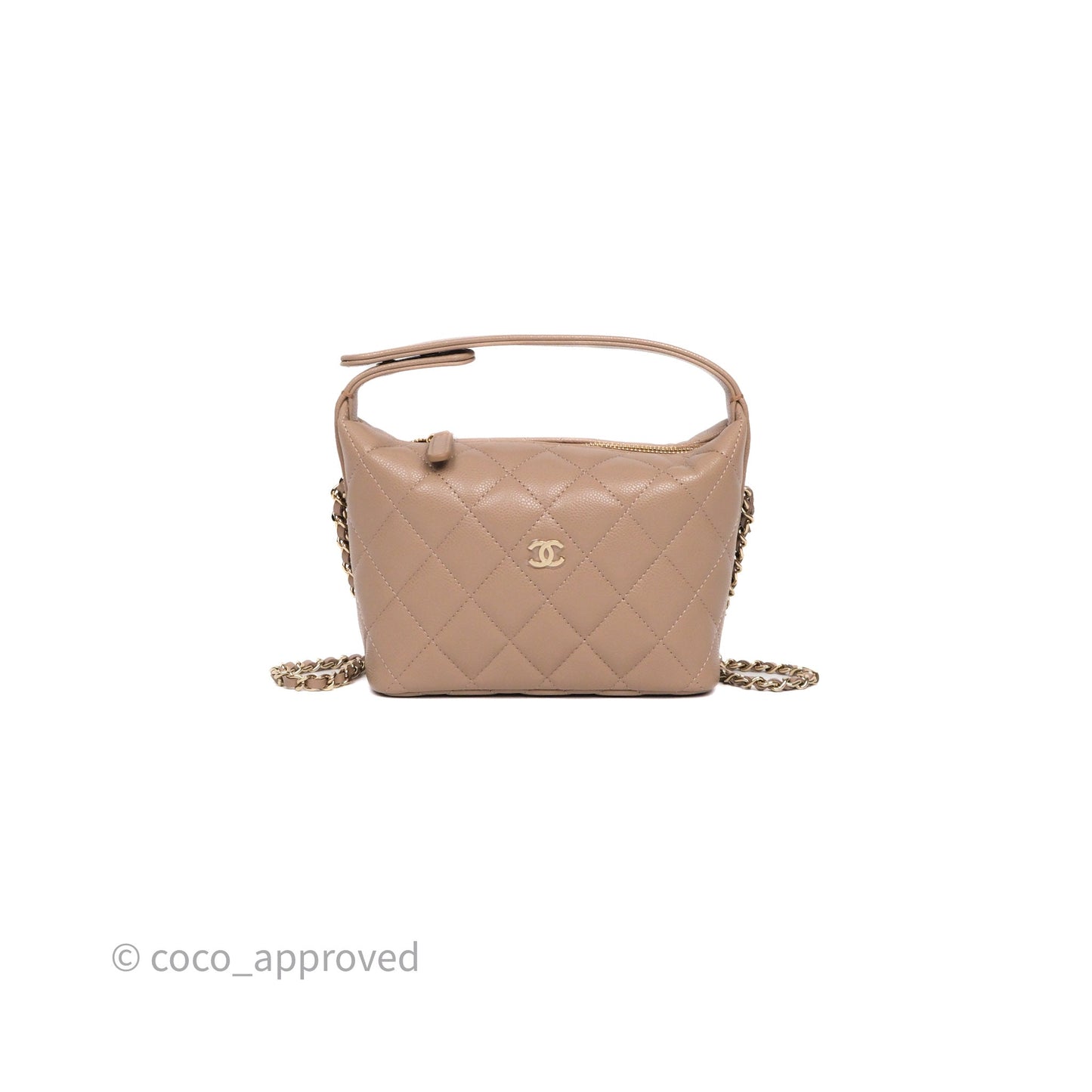 Chanel Quilted Hobo With Chain Beige Fonce Caviar Gold Hardware