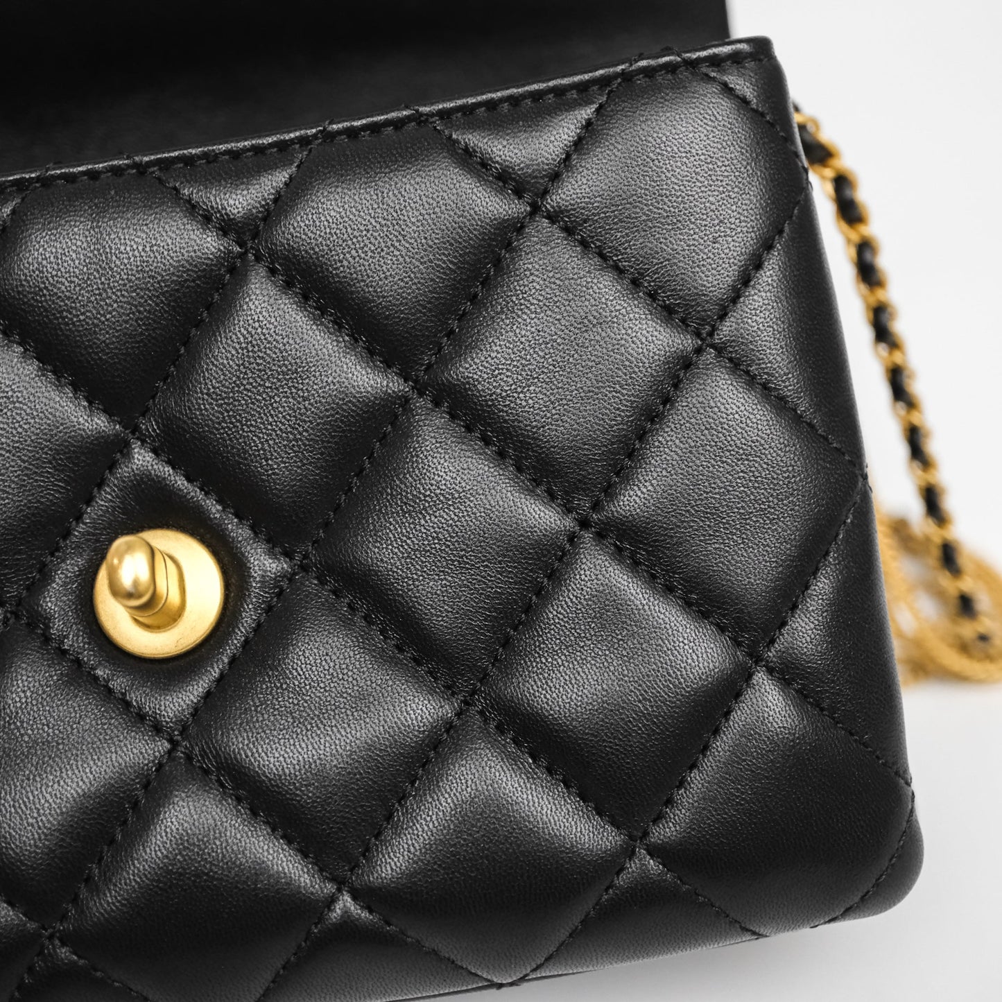 Chanel Quilted Accordion Flap Bag with Button on Chain Black Lambskin Aged Gold Hardware 22A