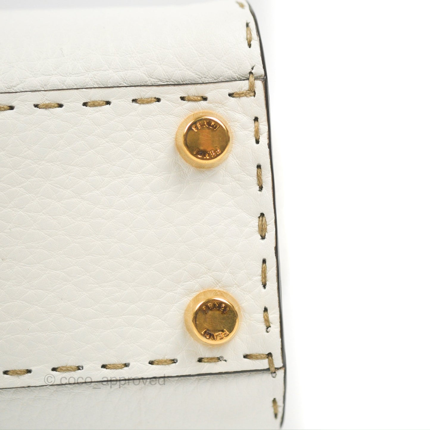 Fendi Mini Peekaboo Bag Contrast Stitch Off White/Navy Grained Leather Gold Hardware
