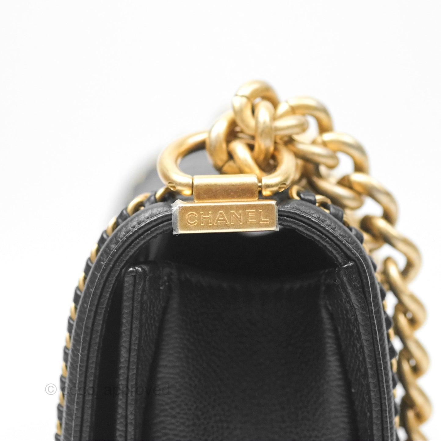 Chanel Small Chain Around Boy Quilted Black Caviar Aged Gold Hardware