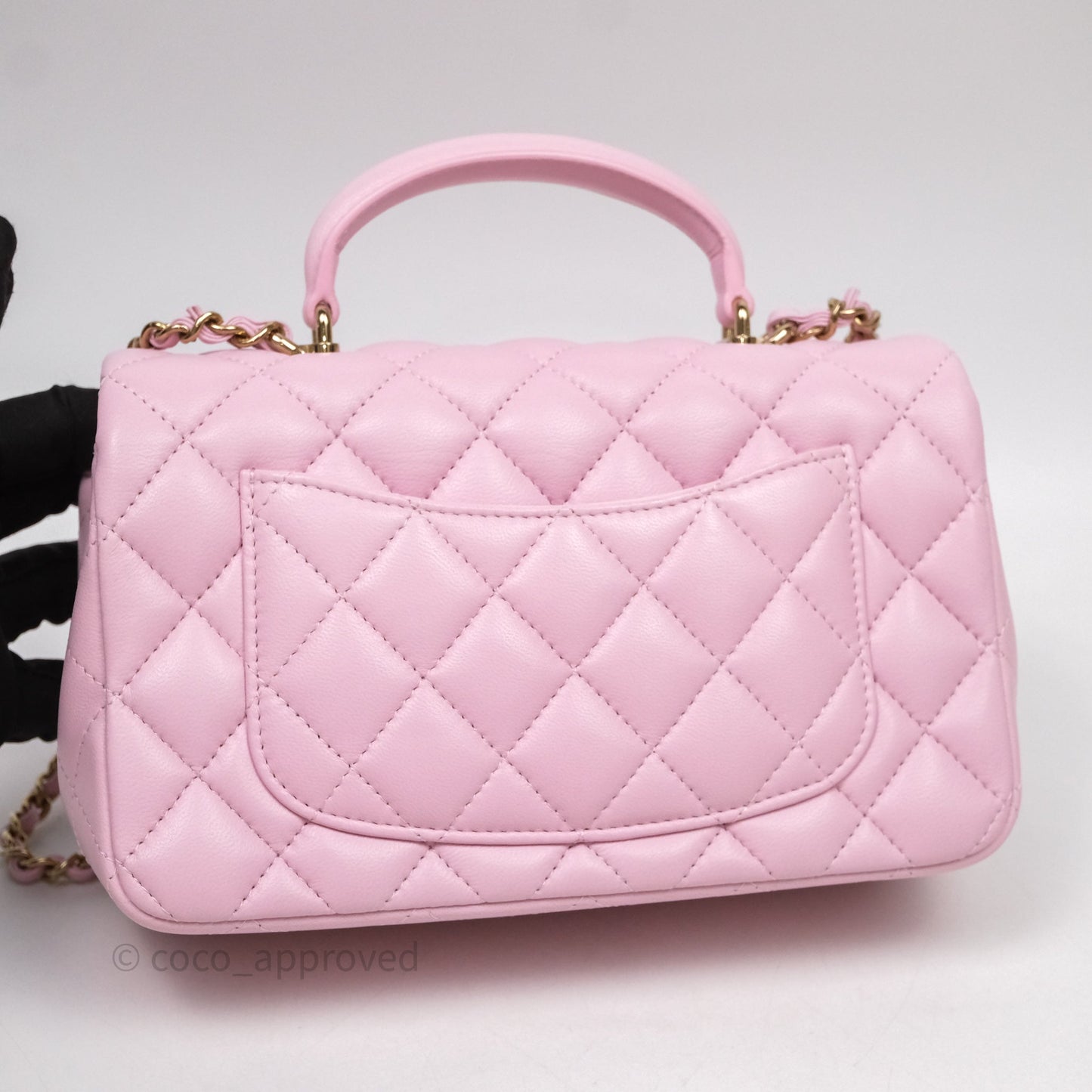 Chanel Top Handle Mini Rectangular Flap Pink Lambskin Gold Hardware