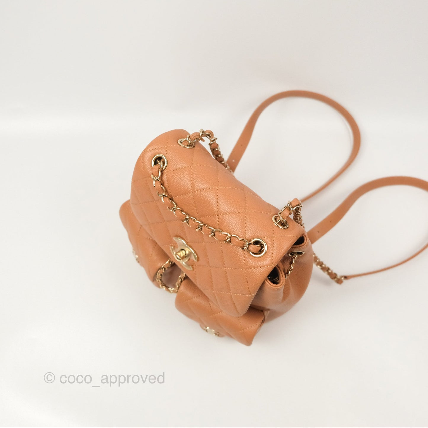 Chanel Duma Backpack Medium Dark Caramel Beige Caviar Gold Hardware
