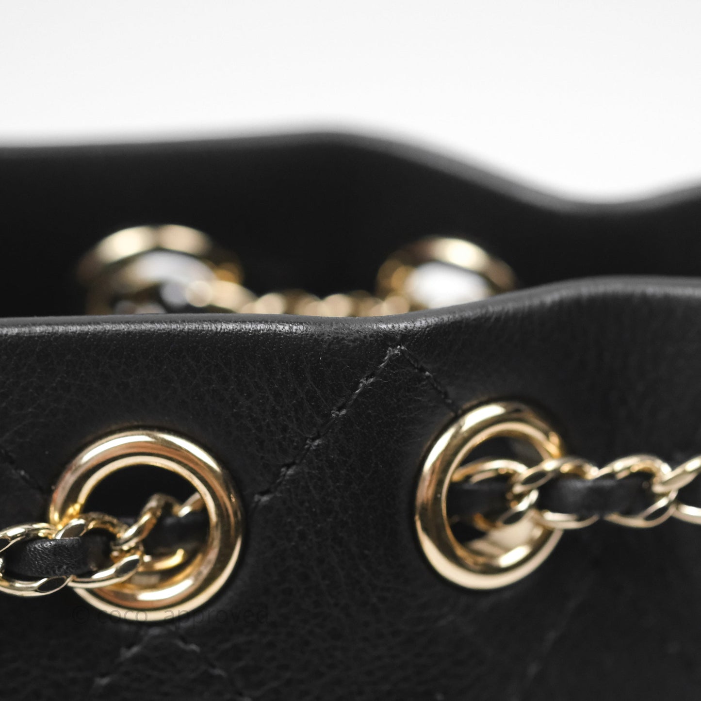 Chanel Quilted Drawstring Bucket Bag Black Calfskin Gold Hardware