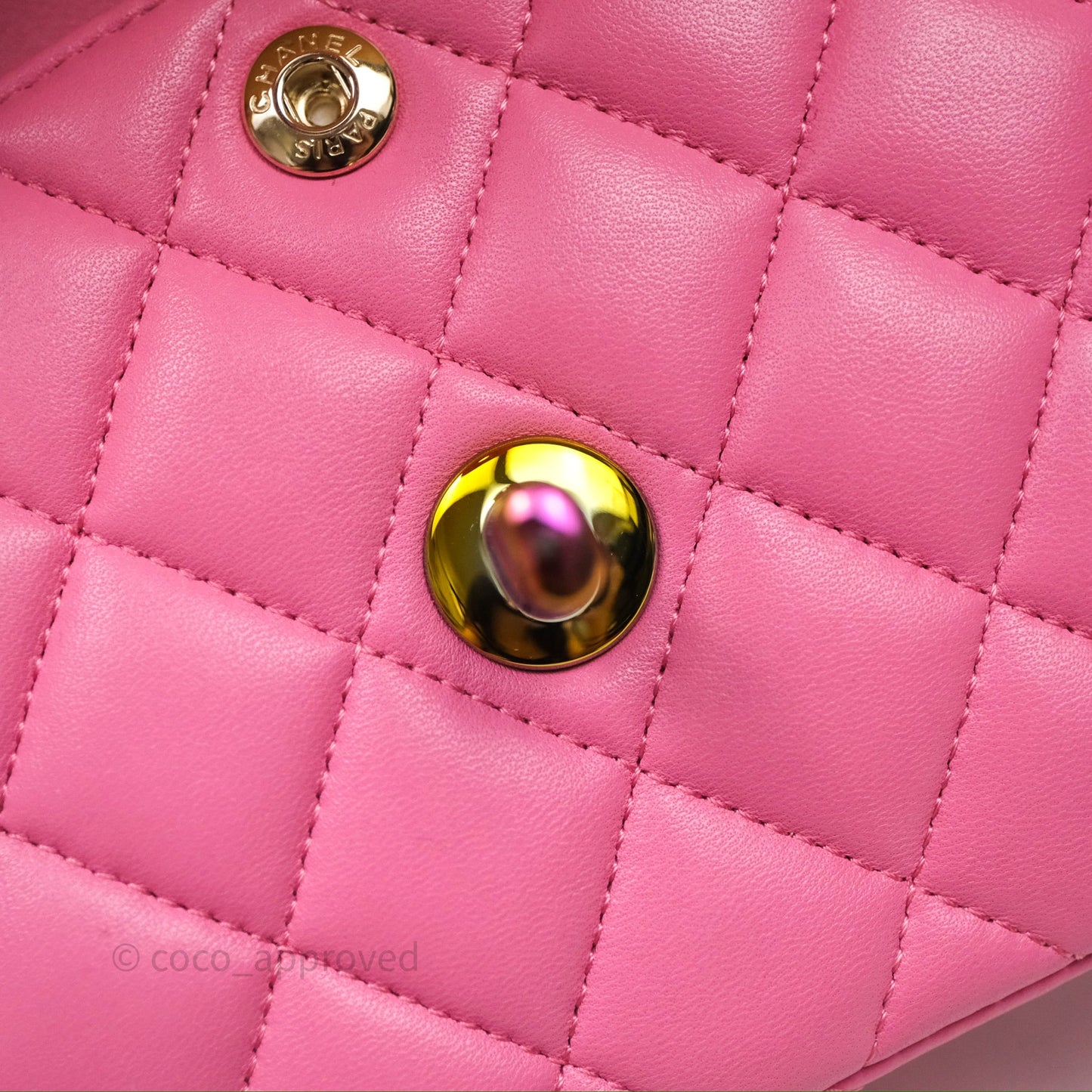 Chanel Small Classic Flap Quilted Pink Lambskin Rainbow Hardware