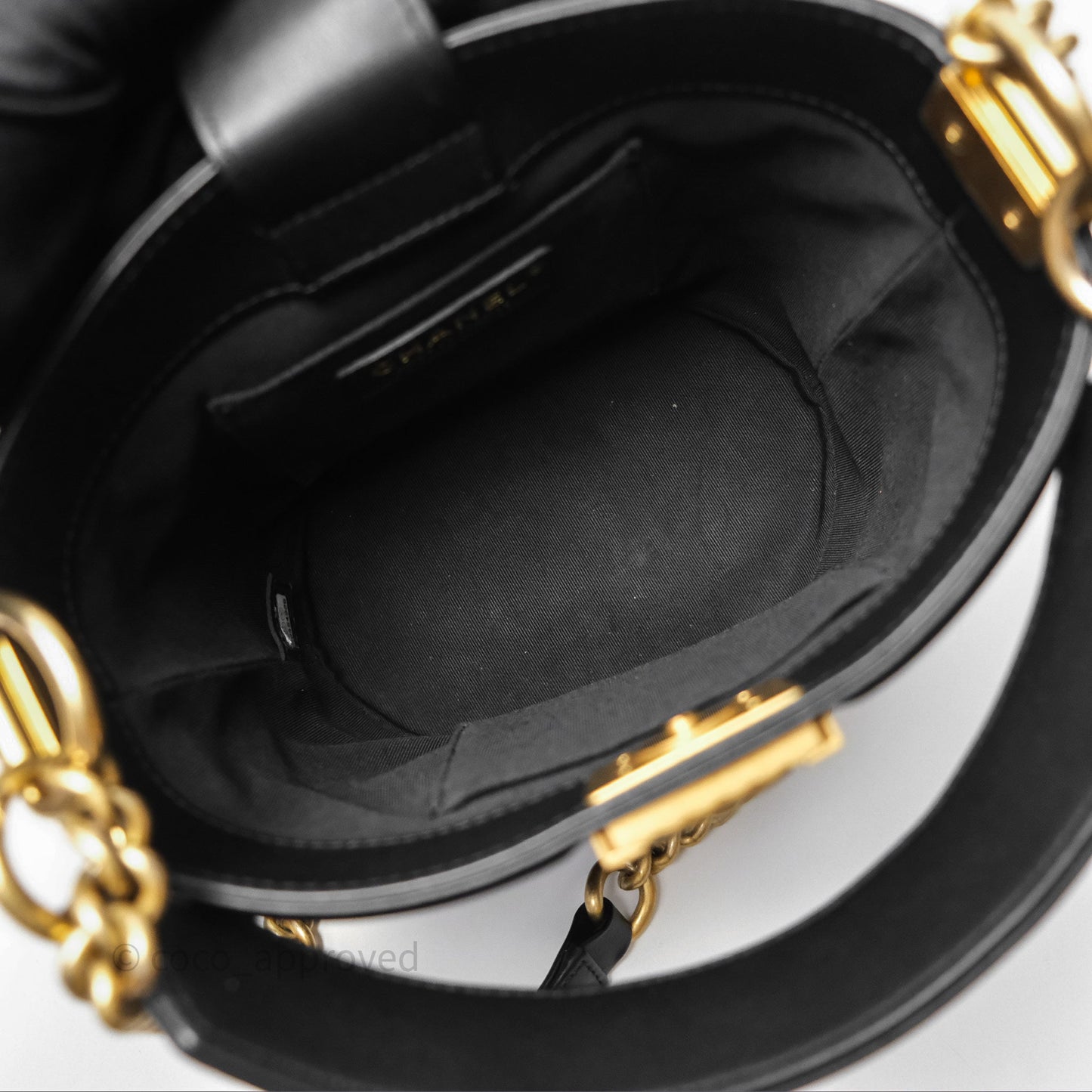Chanel Quilted Boy Bucket Bag Black Lambskin Aged Gold Hardware