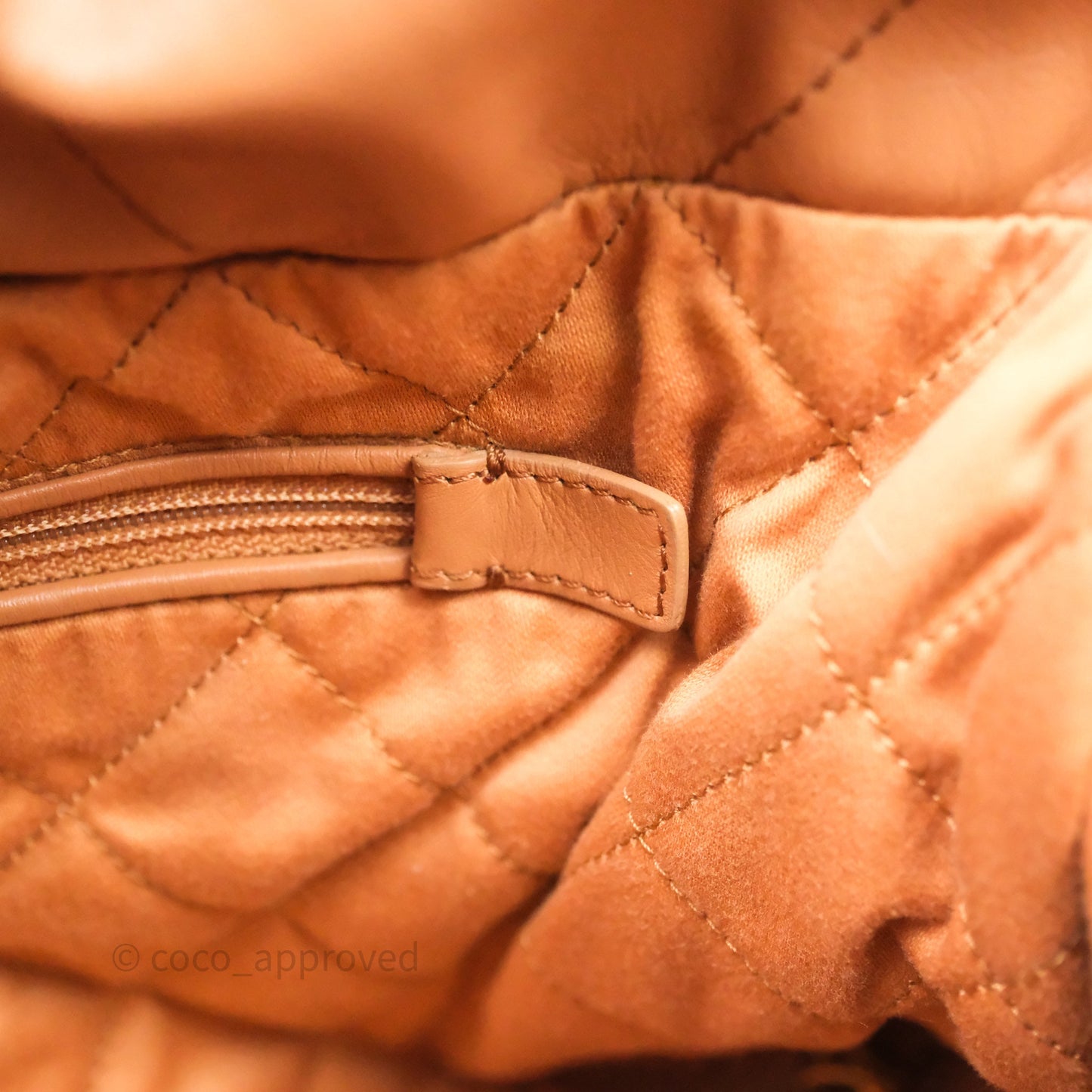 Chanel 22 Small Caramel Beige Shiny Calfskin Aged Gold Hardware