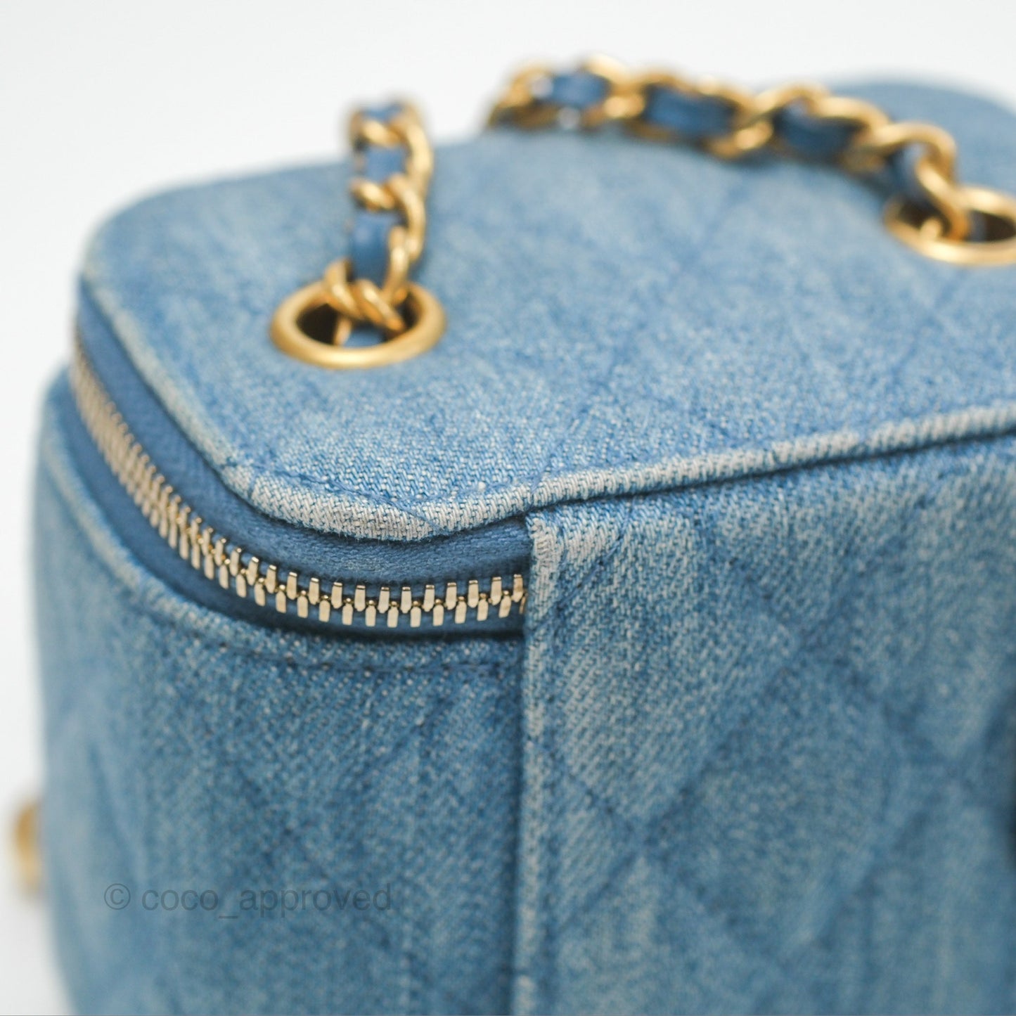 Chanel Mini Pearl Crush Vanity With Chain Denim Aged Gold Hardware