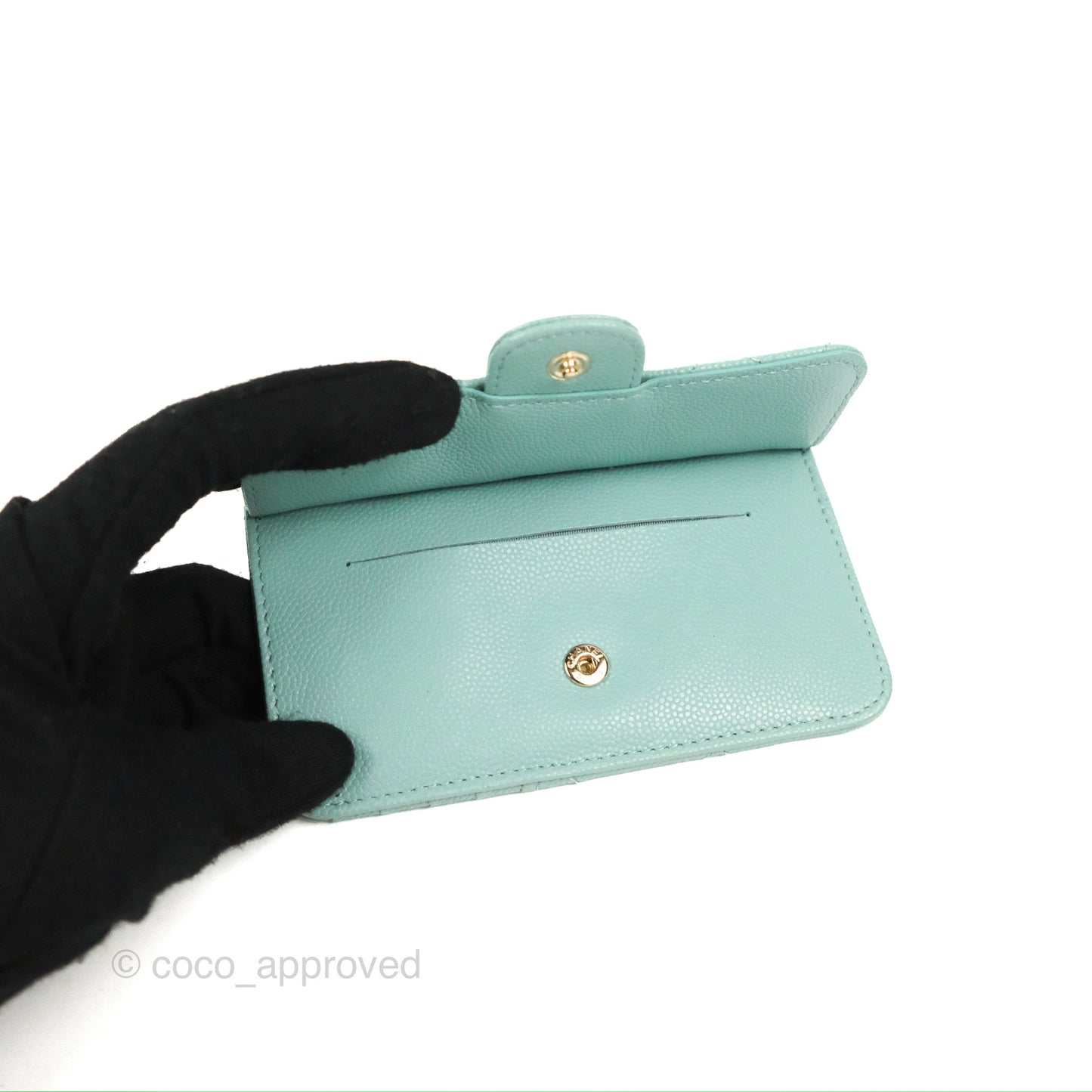 Chanel Quilted Zip Flap Card Holder Tiffany Blue Caviar Gold Hardware