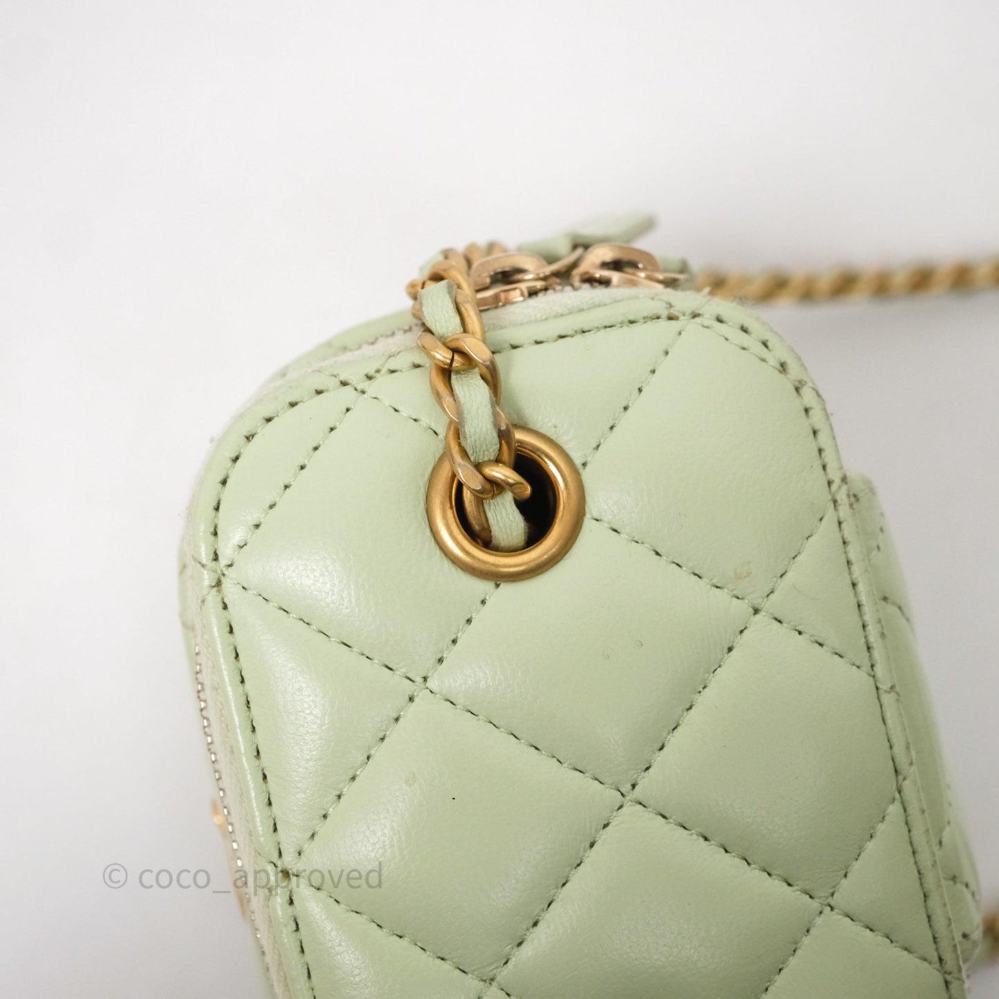 Chanel Mini Pearl Crush Vanity With Chain Green Aged Gold Hardware