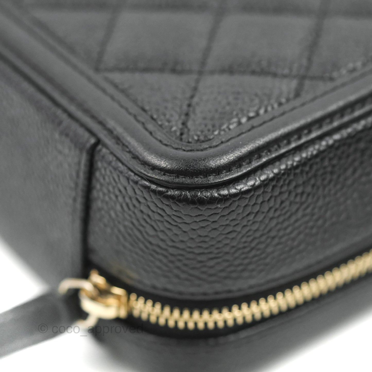 Chanel CC Filigree Vanity Clutch With Chain Caviar Black Aged Gold Hardware